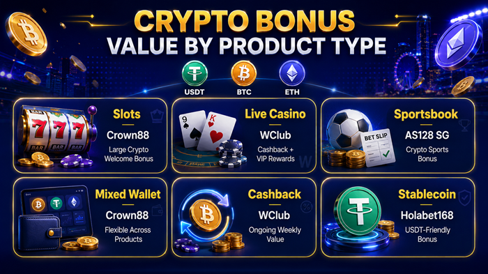 Crypto bonus comparison for slots, live casino, sportsbook, cashback